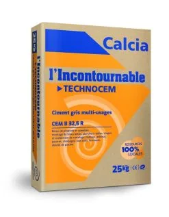 CIMENTS CALCIA Ciment Gris L'Incontournable TECHNOCEM 32,5 R Sac 25kg Usine De Gaurain
