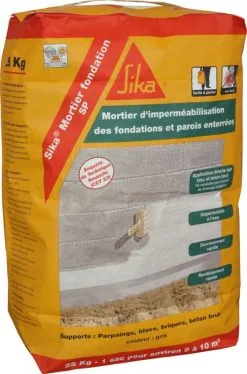 Mortier D'impermeabilisation SIKA MORTIER FONDATION Gris Ciment Sac De 25kg