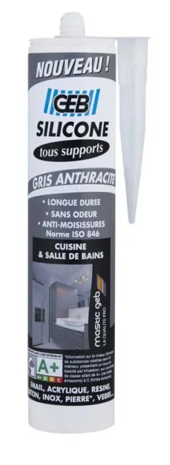 GEB BARTHELEMY SAS Silicone Tous Supports Gris Anthracite - Cartouche De 280ml